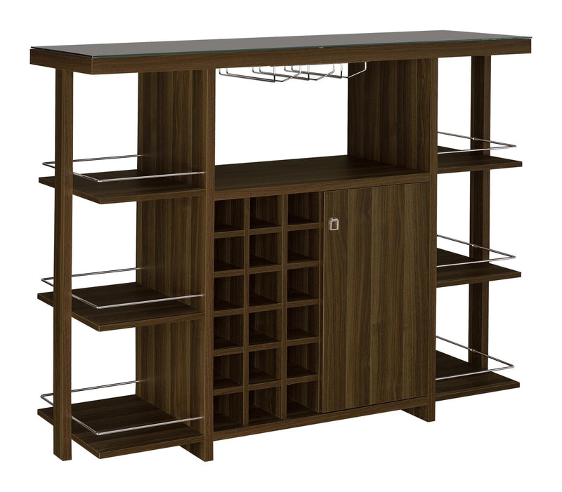 Evelio Bar Unit with Wine Bottle Storage Walnut - Theo's Factory Direct Mattress & Furniture (Columbus, OH)