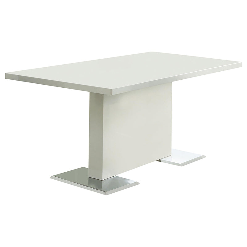Anges T-shaped Pedestal Dining Table Glossy White - Theo's Factory Direct Mattress & Furniture (Columbus, OH)