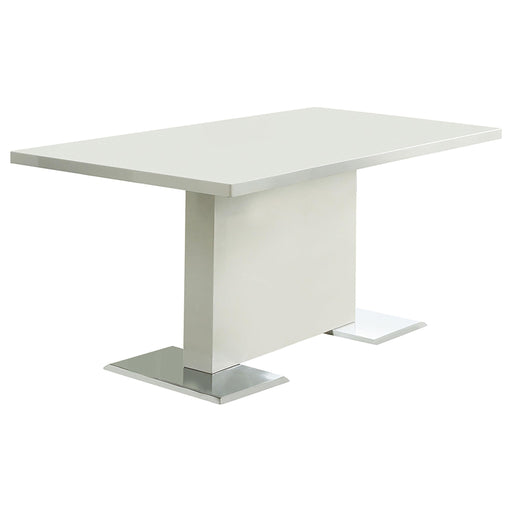 Anges T-shaped Pedestal Dining Table Glossy White - Theo's Factory Direct Mattress & Furniture (Columbus, OH)