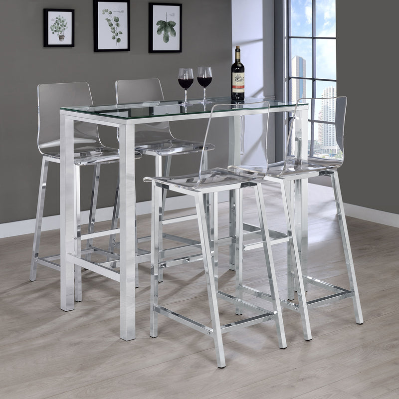 Tolbert 5-piece Bar Set with Acrylic Chairs Clear and Chrome - Theo's Factory Direct Mattress & Furniture (Columbus, OH)