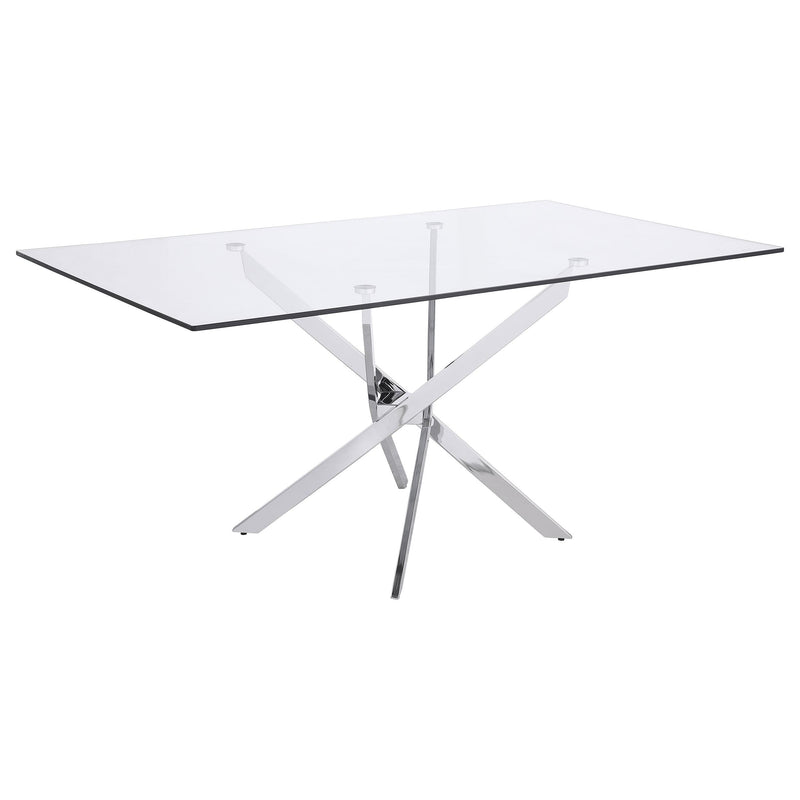 Carmelo X-shaped Dining Table Chrome and Clear - Theo's Factory Direct Mattress & Furniture (Columbus, OH)