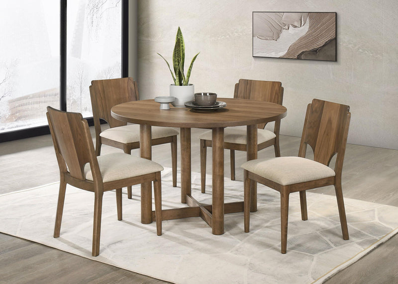 Crestmore 5-piece 46-inch Round Wood Dining Table Set Walnut - Theo's Factory Direct Mattress & Furniture (Columbus, OH)