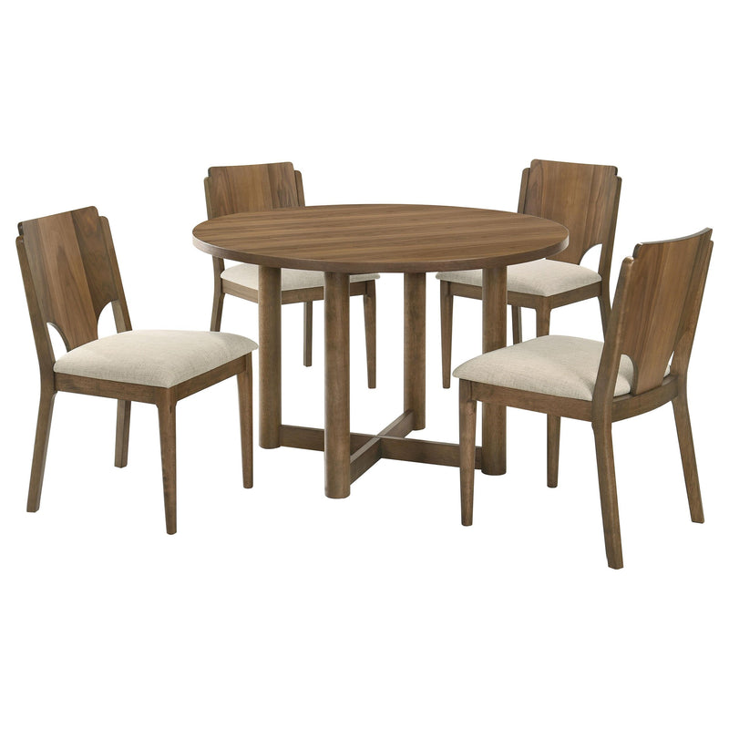Crestmore 5-piece 46-inch Round Wood Dining Table Set Walnut - Theo's Factory Direct Mattress & Furniture (Columbus, OH)