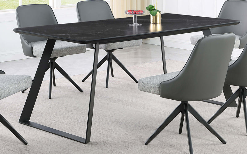 Smith Rectangle Ceramic Top Dining Table Black and Gunmetal - Theo's Factory Direct Mattress & Furniture (Columbus, OH)