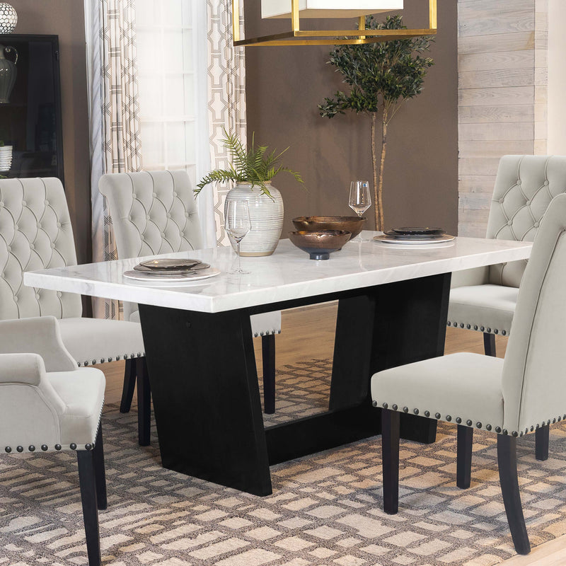 Sherry Trestle Base Marble Top Dining Table Espresso and White - Theo's Factory Direct Mattress & Furniture (Columbus, OH)