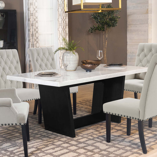 Sherry Trestle Base Marble Top Dining Table Espresso and White - Theo's Factory Direct Mattress & Furniture (Columbus, OH)
