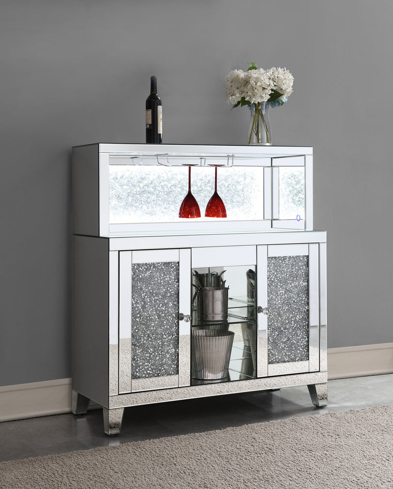 Yvaine 2-door Mirrored Wine Cabinet with Faux Crystal Inlay Silver - Theo's Factory Direct Mattress & Furniture (Columbus, OH)