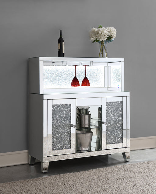 Yvaine 2-door Mirrored Wine Cabinet with Faux Crystal Inlay Silver - Theo's Factory Direct Mattress & Furniture (Columbus, OH)
