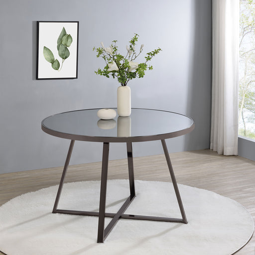 Jillian Round Dining Table with Tempered Mirror Top Black Nickel - Theo's Factory Direct Mattress & Furniture (Columbus, OH)