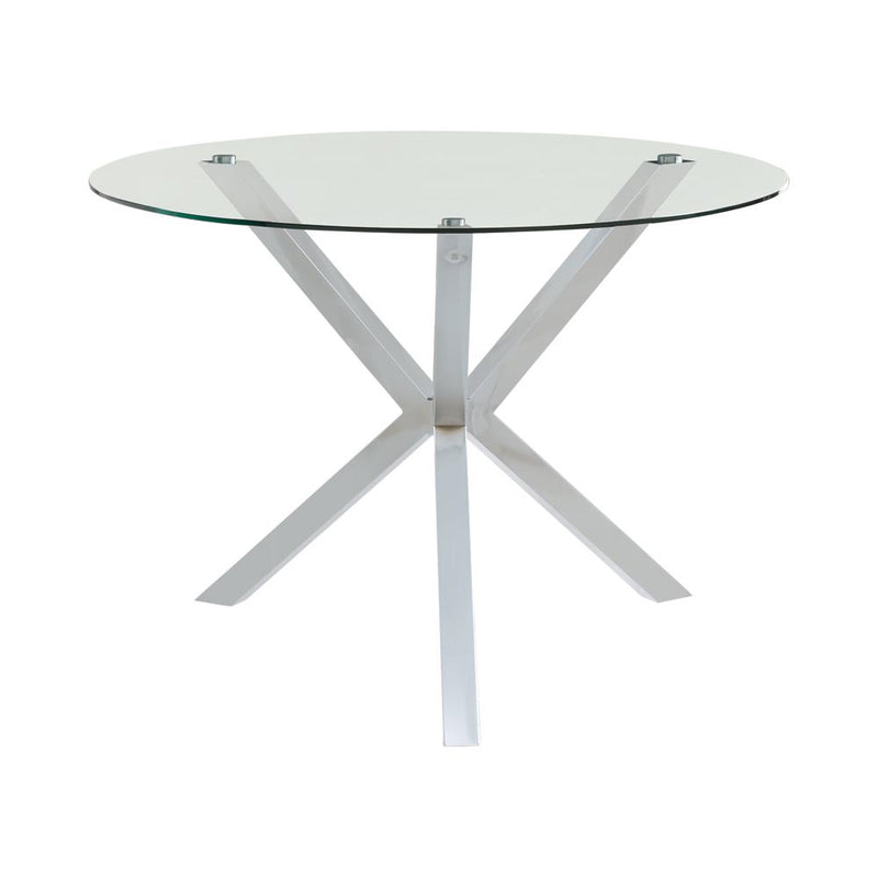 Vance Glass Top Dining Table with X-cross Base Chrome - Theo's Factory Direct Mattress & Furniture (Columbus, OH)