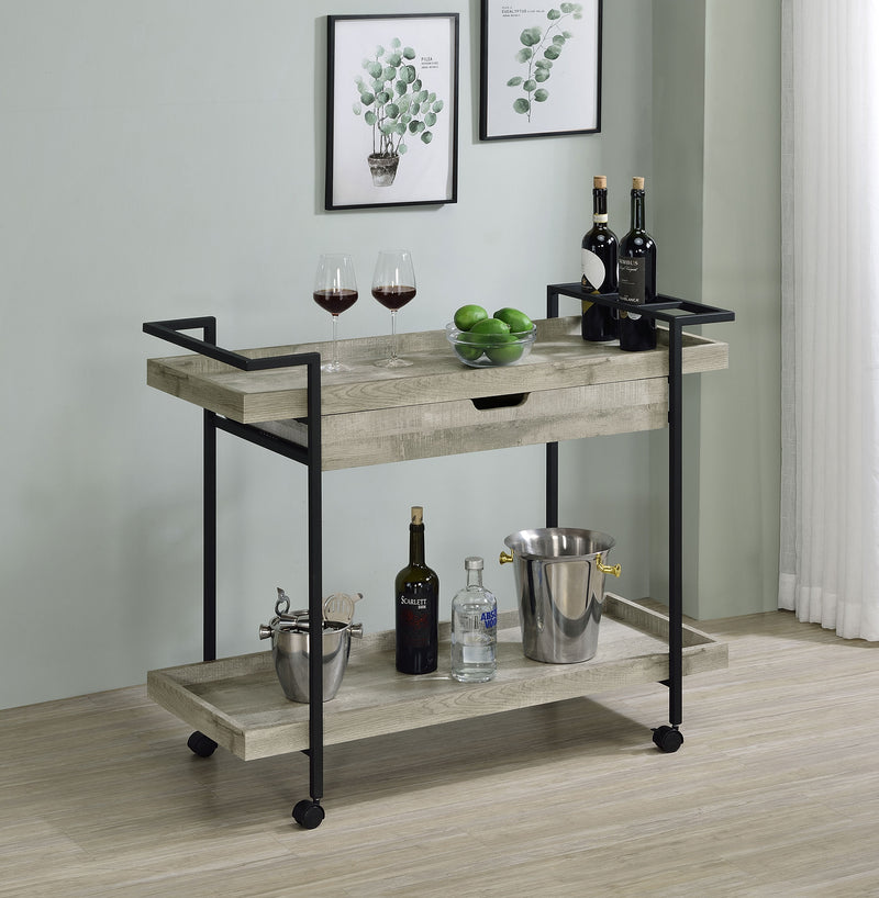 Ventura 2-tier Bar Cart with Storage Drawer Grey Driftwood - Theo's Factory Direct Mattress & Furniture (Columbus, OH)