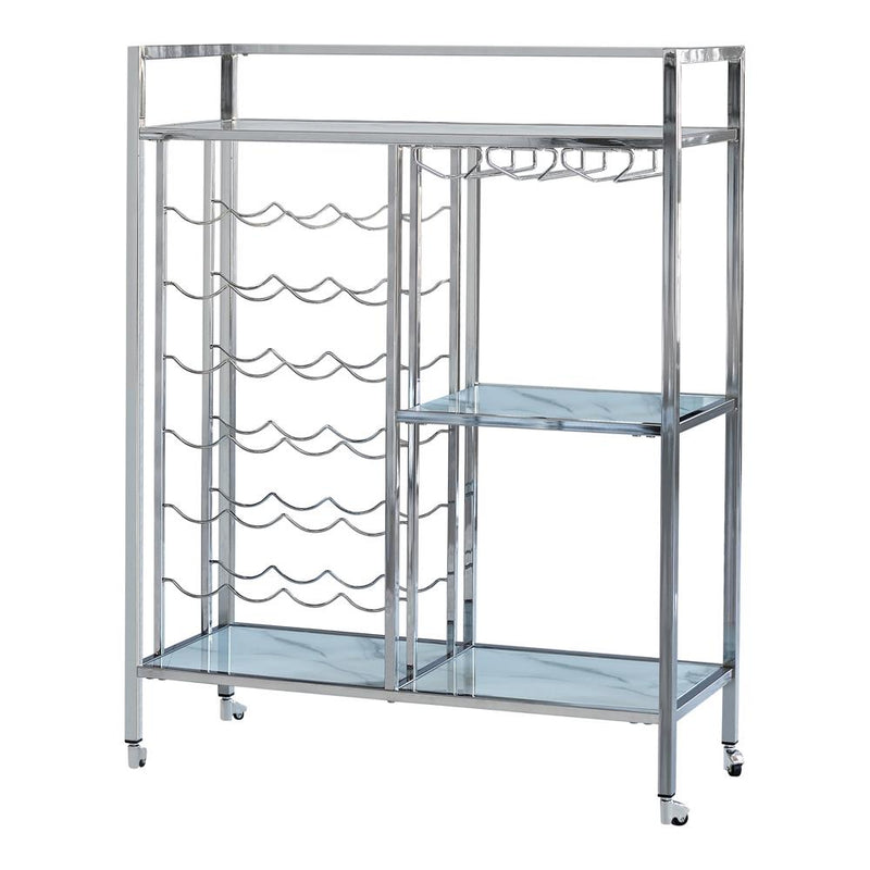 Derion Glass Shelf Serving Cart with Casters Chrome - Theo's Factory Direct Mattress & Furniture (Columbus, OH)