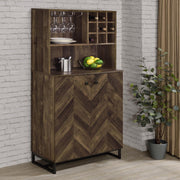Mendoza 2-door Wine Cabinet Rustic Oak Herringbone and Gunmetal - Theo's Factory Direct Mattress & Furniture (Columbus, OH)