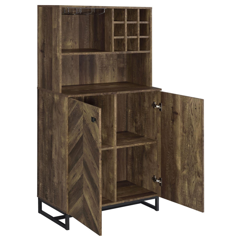 Mendoza 2-door Wine Cabinet Rustic Oak Herringbone and Gunmetal - Theo's Factory Direct Mattress & Furniture (Columbus, OH)