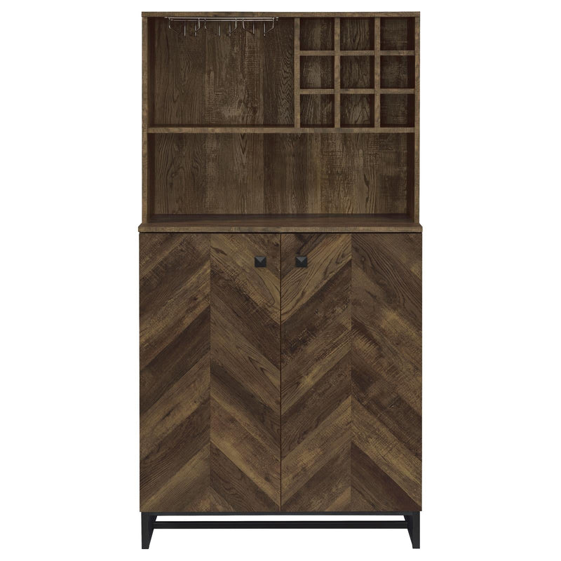 Mendoza 2-door Wine Cabinet Rustic Oak Herringbone and Gunmetal - Theo's Factory Direct Mattress & Furniture (Columbus, OH)