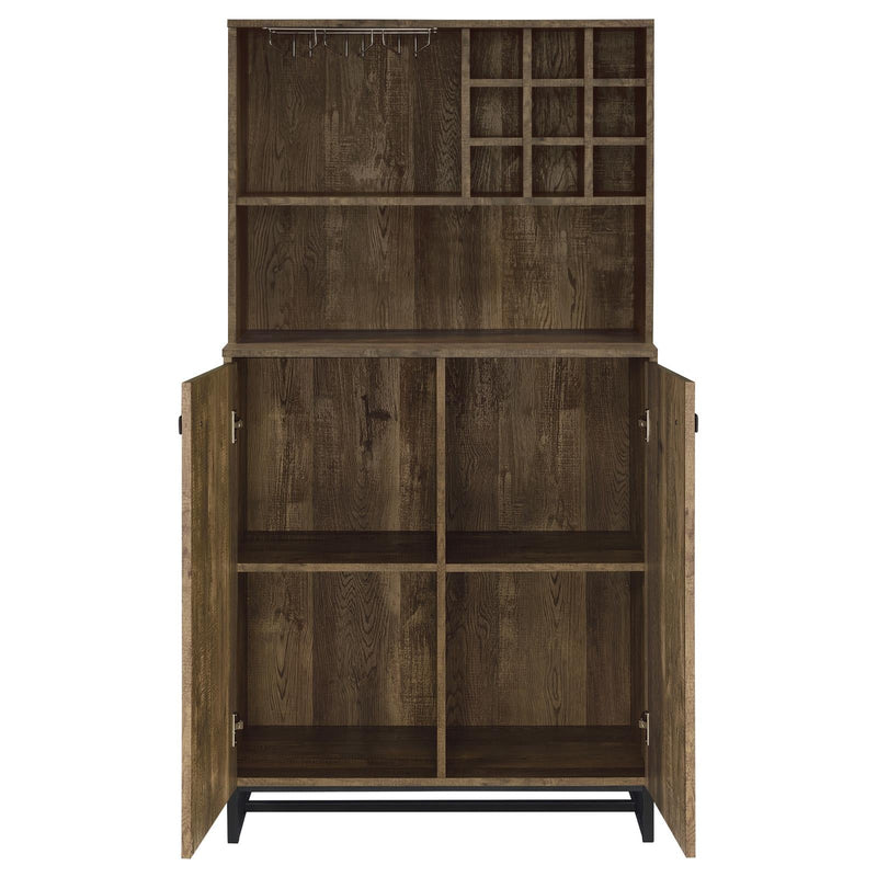 Mendoza 2-door Wine Cabinet Rustic Oak Herringbone and Gunmetal - Theo's Factory Direct Mattress & Furniture (Columbus, OH)