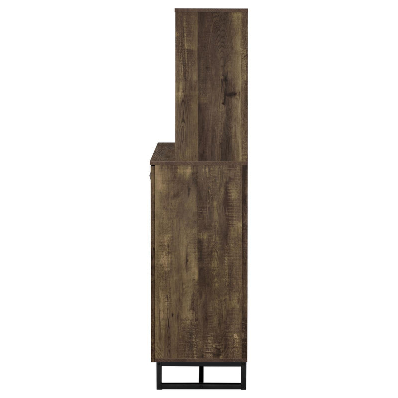 Mendoza 2-door Wine Cabinet Rustic Oak Herringbone and Gunmetal - Theo's Factory Direct Mattress & Furniture (Columbus, OH)