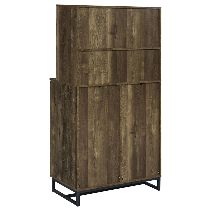 Mendoza 2-door Wine Cabinet Rustic Oak Herringbone and Gunmetal - Theo's Factory Direct Mattress & Furniture (Columbus, OH)
