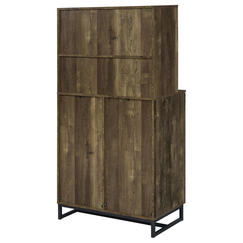 Mendoza 2-door Wine Cabinet Rustic Oak Herringbone and Gunmetal - Theo's Factory Direct Mattress & Furniture (Columbus, OH)