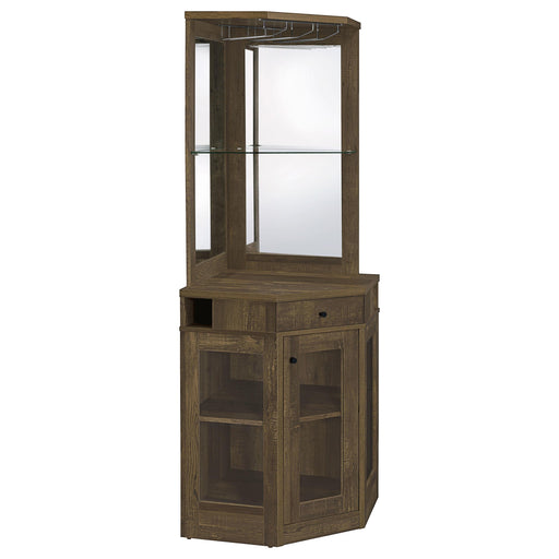 Alviso Corner Bar Cabinet with Stemware Rack Rustic Oak - Theo's Factory Direct Mattress & Furniture (Columbus, OH)
