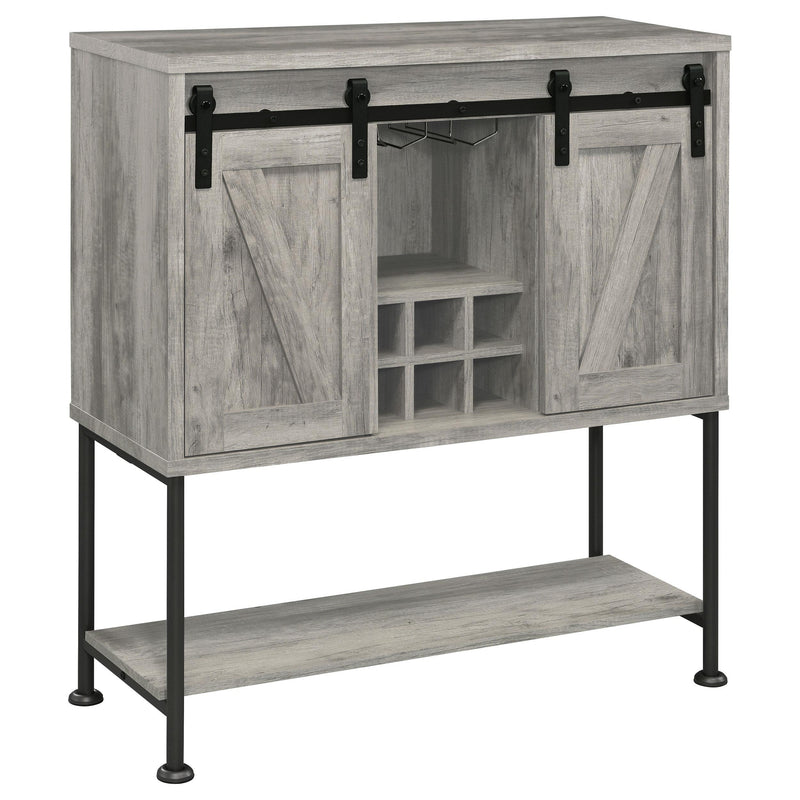 Claremont Sliding Door Bar Cabinet with Lower Shelf Grey Driftwood - Theo's Factory Direct Mattress & Furniture (Columbus, OH)