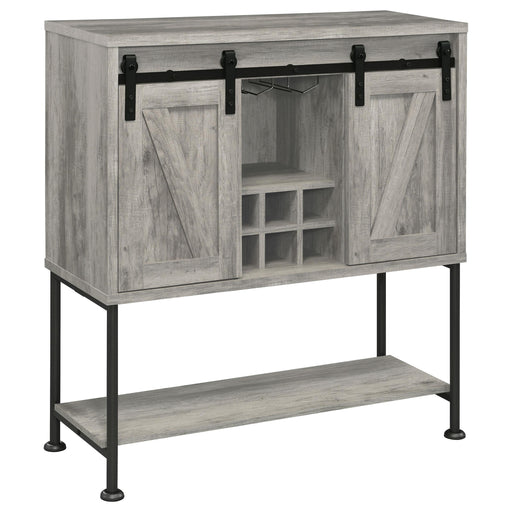 Claremont Sliding Door Bar Cabinet with Lower Shelf Grey Driftwood - Theo's Factory Direct Mattress & Furniture (Columbus, OH)
