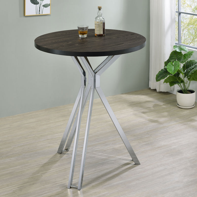 Edgerton Round Wood Top Bar Table Dark Oak and Chrome - Theo's Factory Direct Mattress & Furniture (Columbus, OH)
