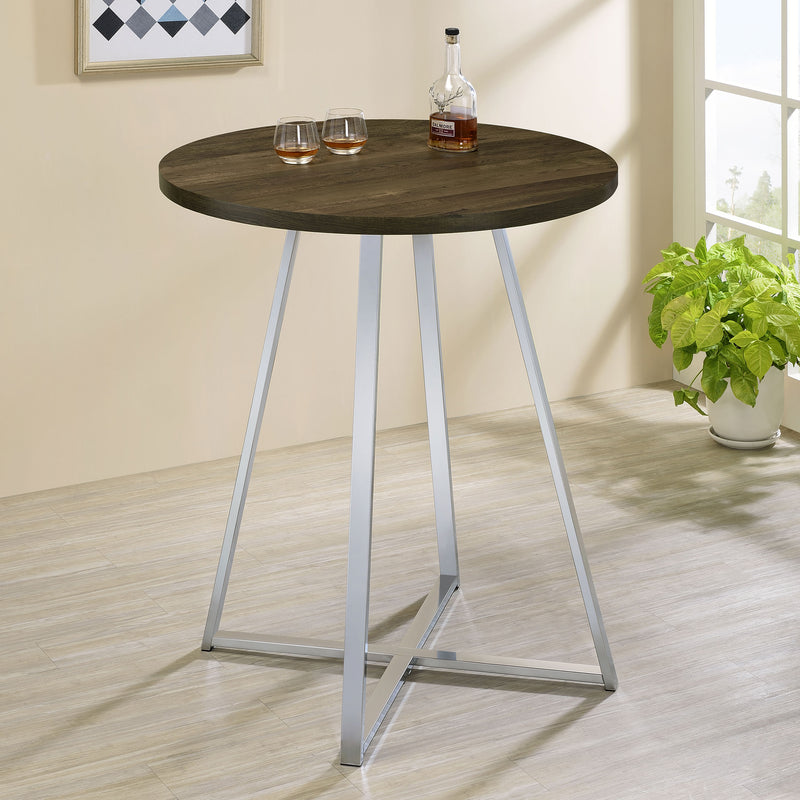 Burkhart Sled Base Round Bar Table Brown Oak and Chrome - Theo's Factory Direct Mattress & Furniture (Columbus, OH)