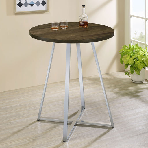 Burkhart Sled Base Round Bar Table Brown Oak and Chrome - Theo's Factory Direct Mattress & Furniture (Columbus, OH)