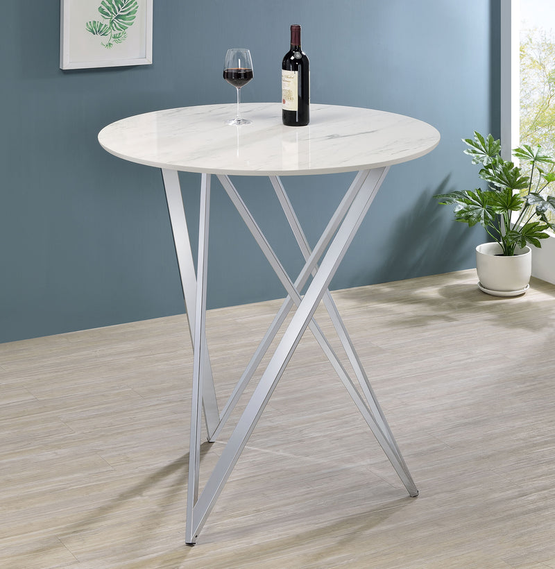 Bexter Faux Marble Round Top Bar Table White and Chrome - Theo's Factory Direct Mattress & Furniture (Columbus, OH)
