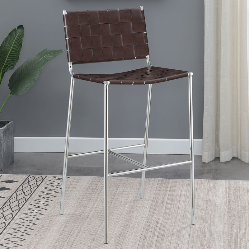 Adelaide Upholstered Bar Stool with Open Back Brown and Chrome - Theo's Factory Direct Mattress & Furniture (Columbus, OH)