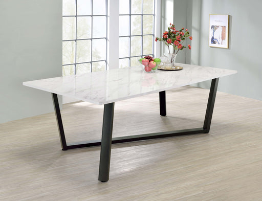 Mayer Rectangular Dining Table Faux White Marble and Gunmetal - Theo's Factory Direct Mattress & Furniture (Columbus, OH)