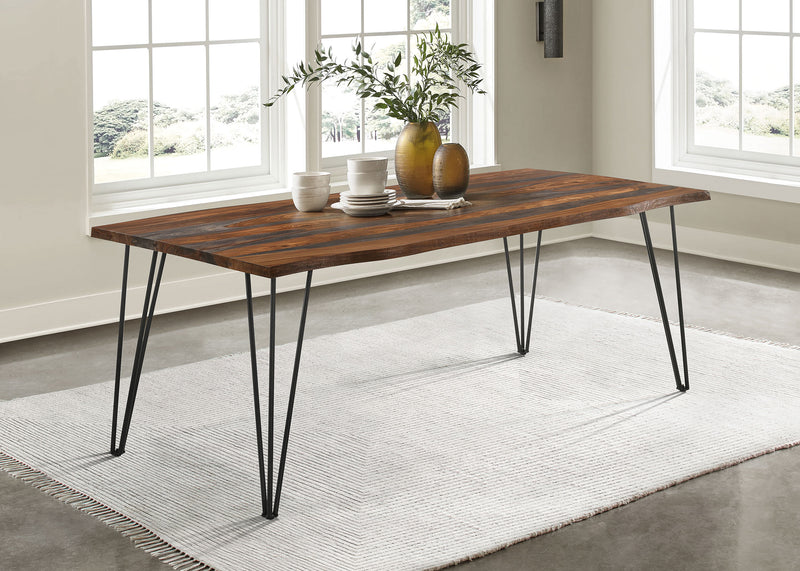 Neve Live-edge Dining Table with Hairpin Legs Sheesham Grey and Gunmetal - Theo's Factory Direct Mattress & Furniture (Columbus, OH)