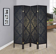 Haidera 4-panel Damask Pattern Folding Screen Black - Theo's Factory Direct Mattress & Furniture (Columbus, OH)