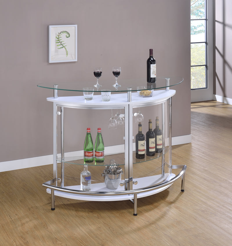 Amarillo 2-tier Bar Unit White and Chrome - Theo's Factory Direct Mattress & Furniture (Columbus, OH)