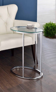 Kyle Oval Snack Table Chrome and Clear - Theo's Factory Direct Mattress & Furniture (Columbus, OH)