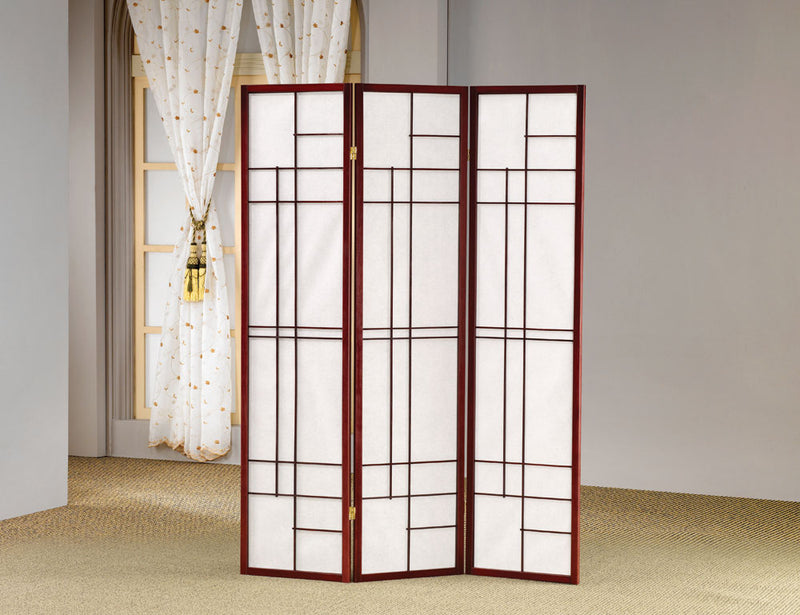 Katerina 3-panel Folding Floor Screen White and Cherry - Theo's Factory Direct Mattress & Furniture (Columbus, OH)