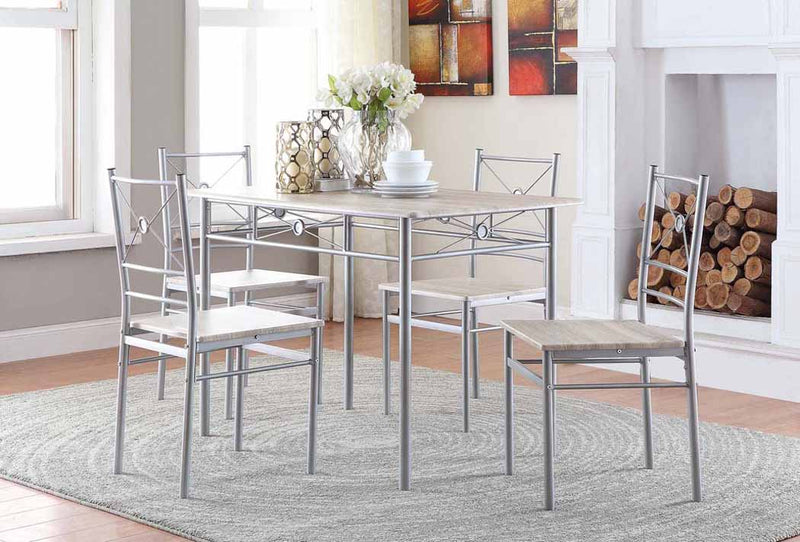 Anna Fontana 5-piece Rectangular Dining Set Brushed Silver - Theo's Factory Direct Mattress & Furniture (Columbus, OH)