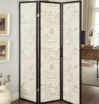 Felice 3-panel French Script Print Folding Screen Espresso - Theo's Factory Direct Mattress & Furniture (Columbus, OH)