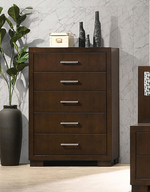 Jessica 5-drawer Chest Cappuccino - Theo's Factory Direct Mattress & Furniture (Columbus, OH)