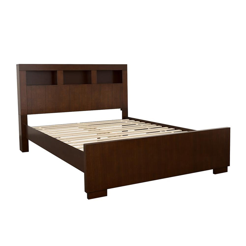 Jessica California King, E.king, & Queen Bed with Storage Headboard Cappuccino - Theo's Factory Direct Mattress & Furniture (Columbus, OH)