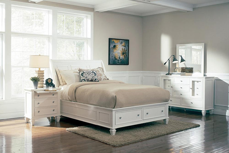 Sandy Beach 4 & 5 Piece Storage Bedroom Set with Sleigh Headboard E.King, Queen, & Cal.King - Theo's Factory Direct Mattress & Furniture (Columbus, OH)