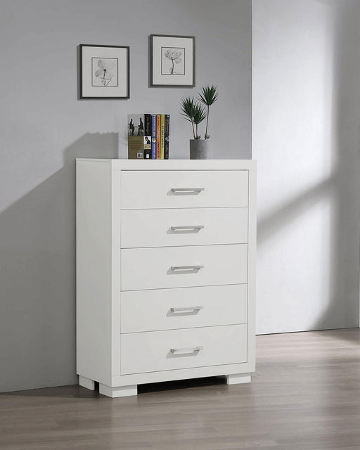 Jessica 5-drawer Chest White - Theo's Factory Direct Mattress & Furniture (Columbus, OH)