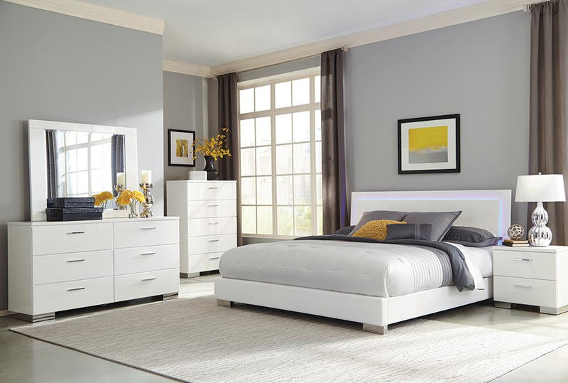 Felicity 5-piece California King Bedroom Set with LED Headboard Glossy White - Theo's Factory Direct Mattress & Furniture (Columbus, OH)