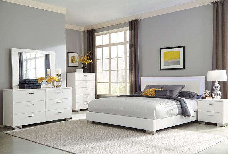 Felicity 6-piece California King Bedroom Set with LED Headboard Glossy White - Theo's Factory Direct Mattress & Furniture (Columbus, OH)