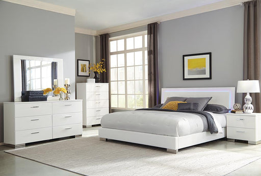 Felicity 6-piece California King Bedroom Set with LED Headboard Glossy White - Theo's Factory Direct Mattress & Furniture (Columbus, OH)