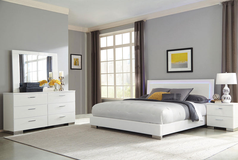 Felicity 4-piece Queen Bedroom Set with LED Headboard Glossy White - Theo's Factory Direct Mattress & Furniture (Columbus, OH)