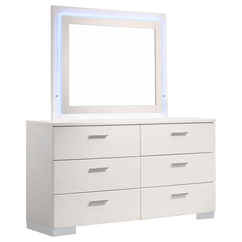 Felicity 6-drawer Dresser with LED Mirror White High Gloss - Theo's Factory Direct Mattress & Furniture (Columbus, OH)