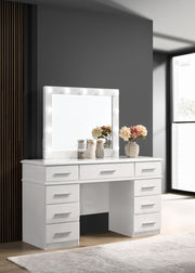 Felicity 9-drawer Vanity Desk with Lighted Mirror Glossy White - Theo's Factory Direct Mattress & Furniture (Columbus, OH)