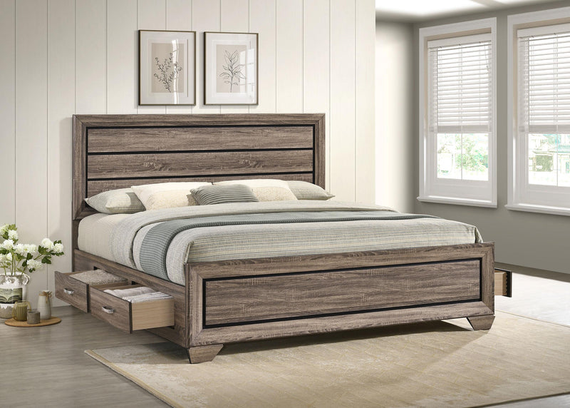 Kauffman California King, Eastren King & Queen Storage Bed Washed Taupe - Theo's Factory Direct Mattress & Furniture (Columbus, OH)